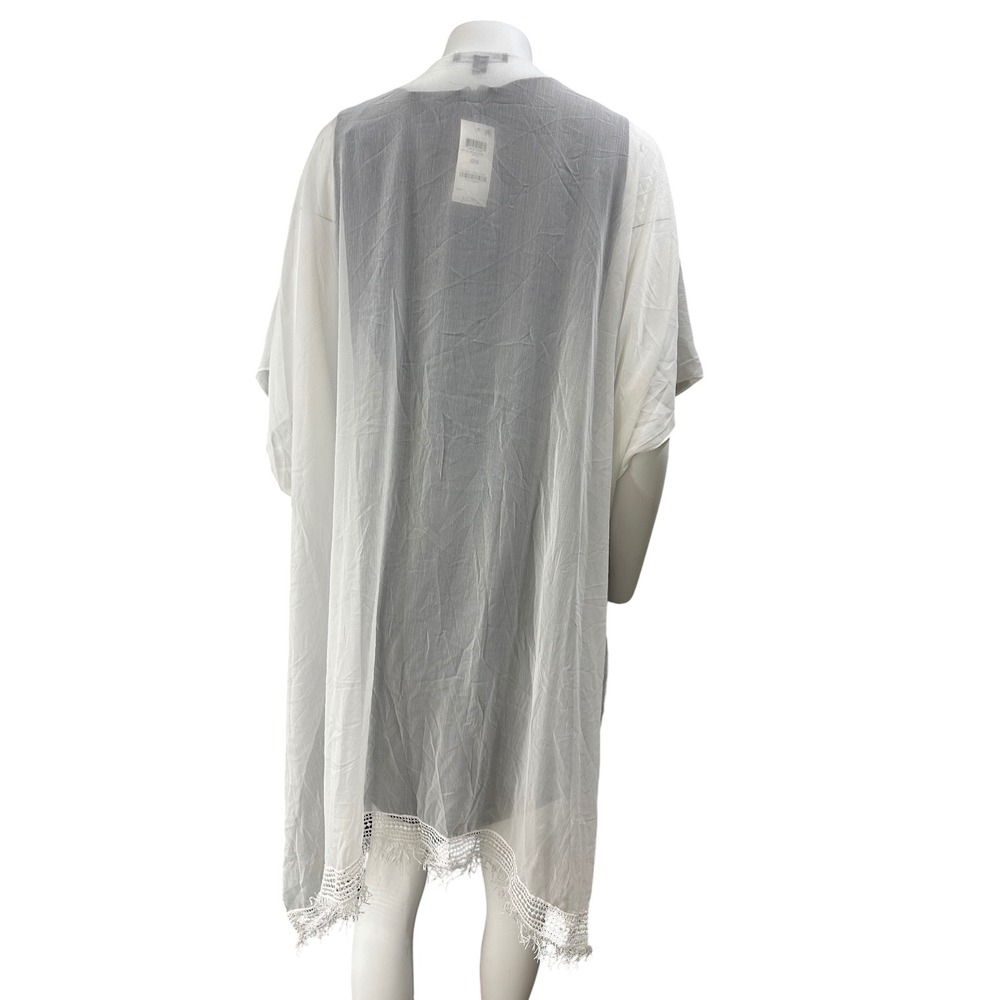 INC‎ International Concepts White Crochet Trim Kimono Cover-Up OS